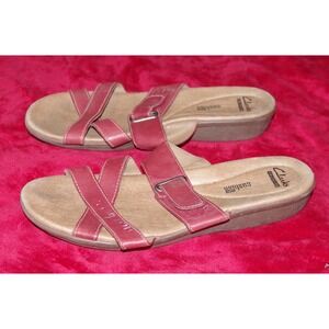 Clarks‎ Red Leather Sandals Slides